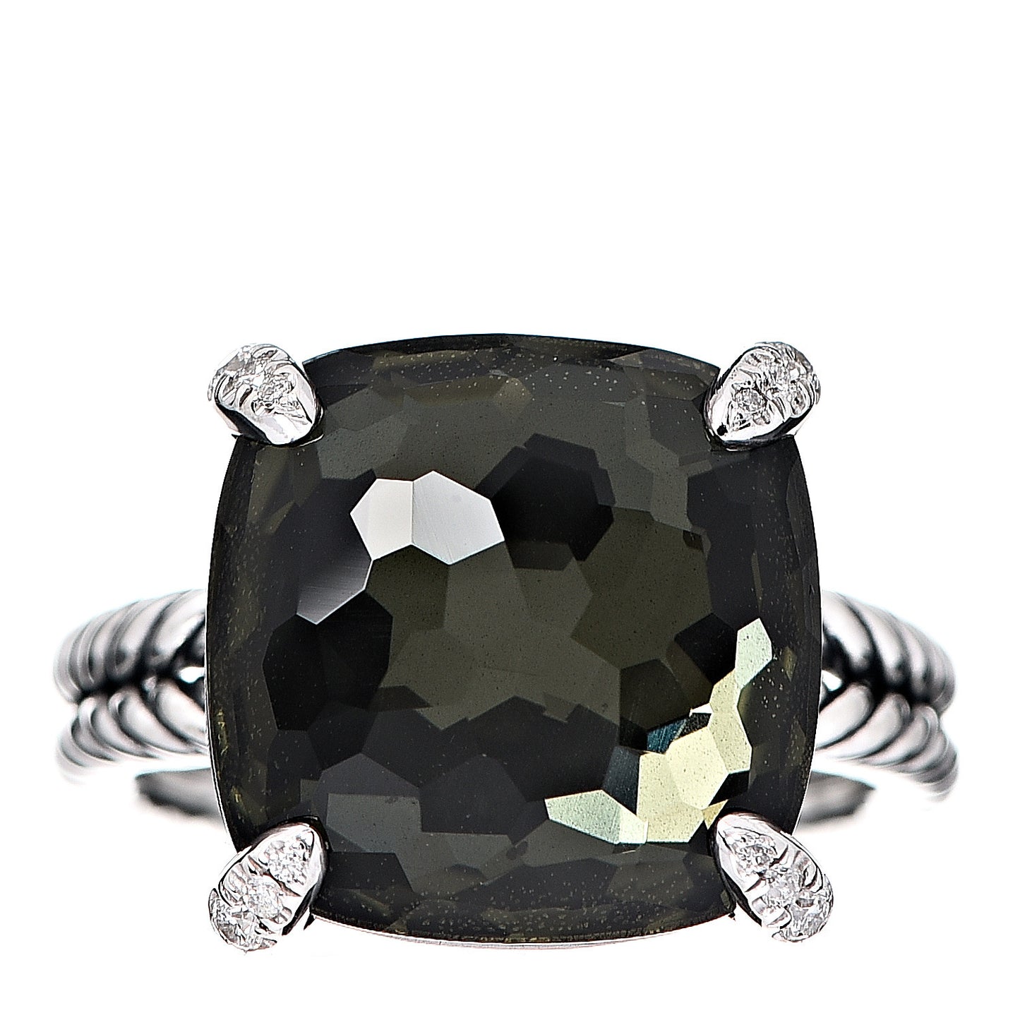 Sterling Silver Diamond Green Orchid 14mm Chatelaine Ring 54 7