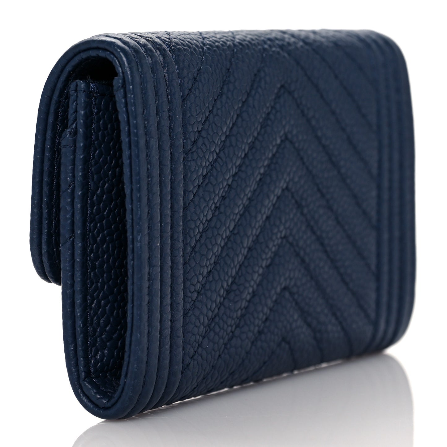 Caviar Chevron Quilted Boy Card Holder Wallet Navy