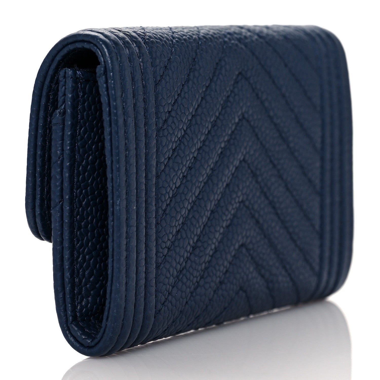 Chanel Caviar Chevron Quilted Boy Card Holder Wallet Navy 3 of 9