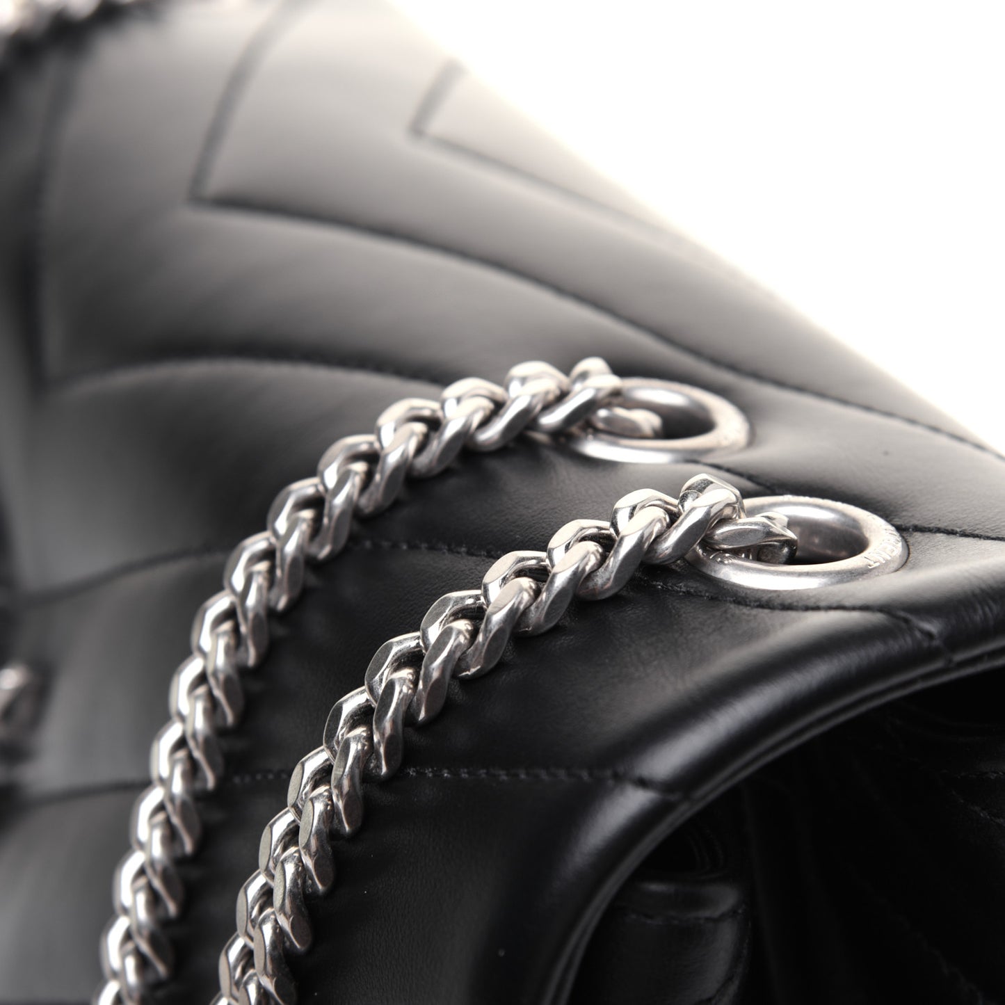 Calfskin Y Quilted Monogram Medium Loulou Chain Satchel Black