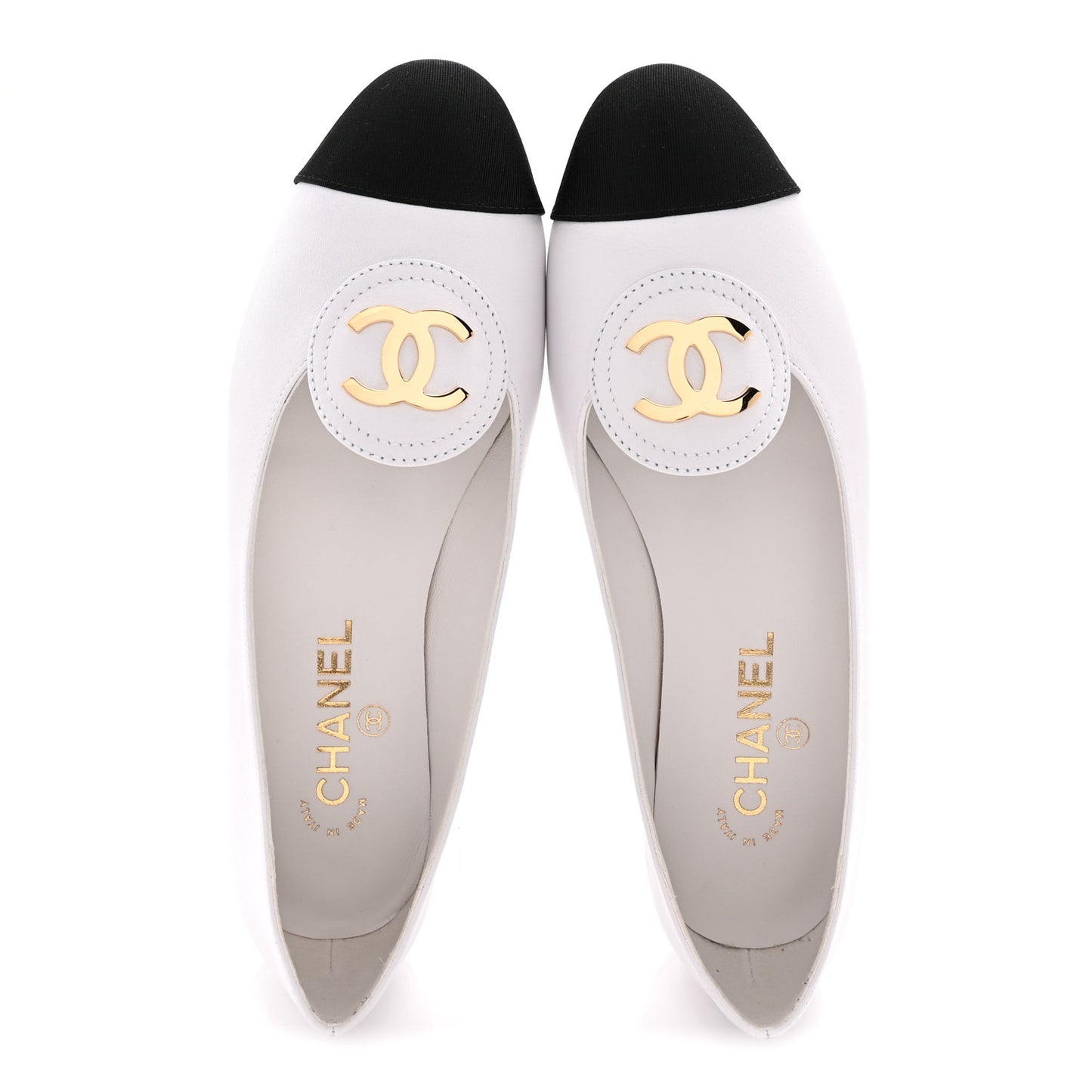Calfskin Grosgrain Cap Toe CC Moccasin Loafers 39 White Black