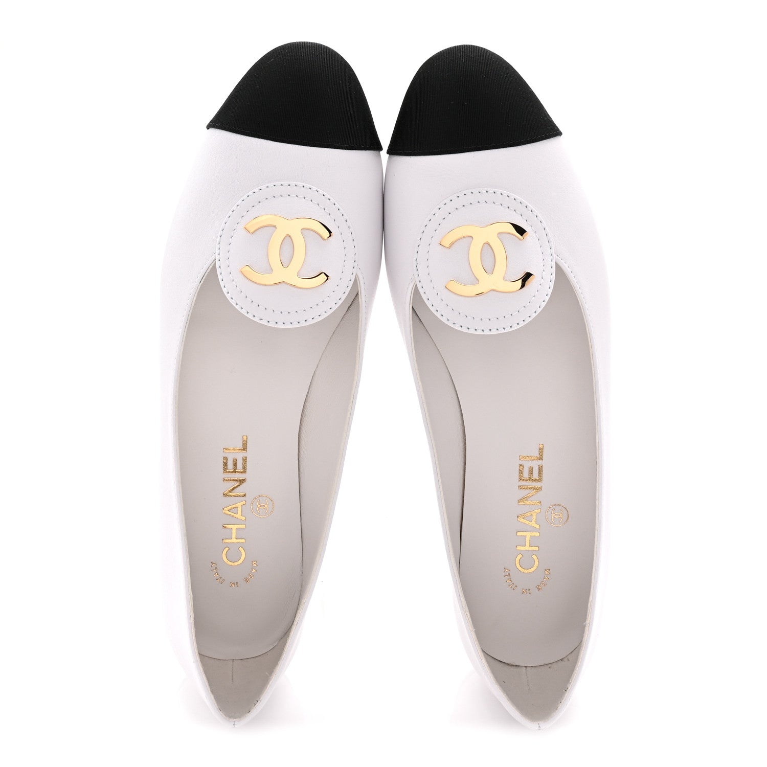 Chanel Calfskin Grosgrain Cap Toe CC Moccasin Loafers 39 White Black 5 of 10
