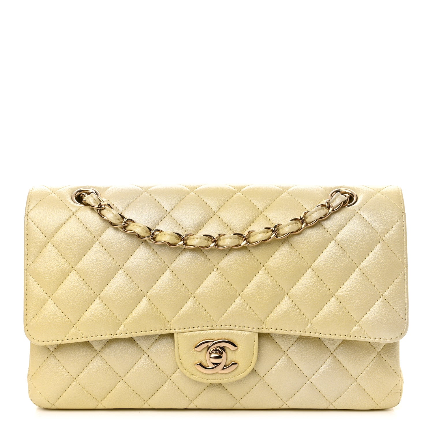 Chanel Cloudy Pearly Goatskin Quilted Medium Double Flap Light Yellow 1 of 13