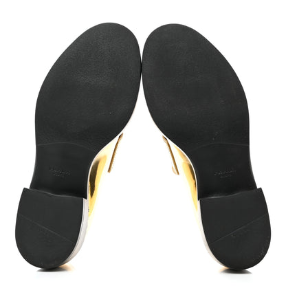Prada Metallic Brushed Calfskin Metal Triangle Logo 50mm Loafers 39.5 Platino 5 of 8
