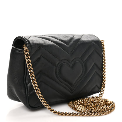 Gucci Calfskin Matelasse Super Mini GG Marmont Shoulder Bag Black 3 of 10