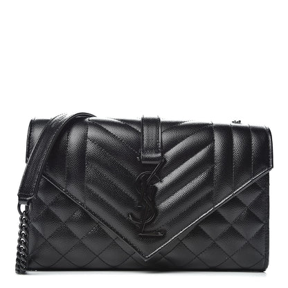Saint Laurent Grain De Poudre Tri-Quilt Monogram Small College Bag Black 1 of 10