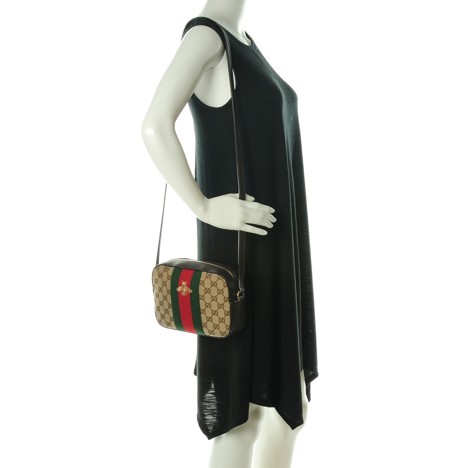 Gucci GG Supreme Monogram Web Small Webby Bee Shoulder Bag Dark Brown 2 of 7