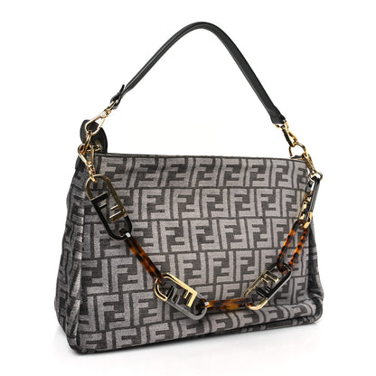 Fendi Chenille Vitello Seta Plexiglass FF Fendi O'Lock Zipper Anthracite Asfalto 3 of 9
