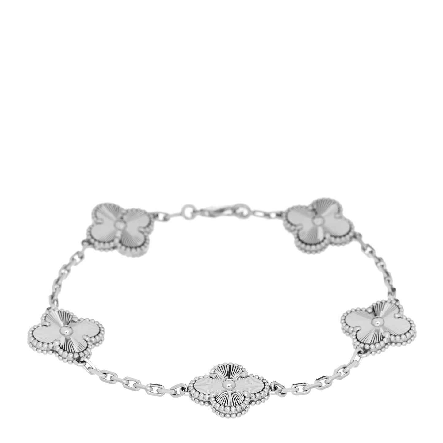 18K White Gold 5 Motifs Guilloche Vintage Alhambra Bracelet