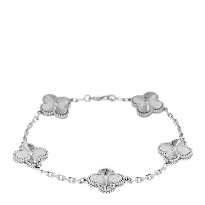 Van Cleef & Arpels 18K White Gold 5 Motifs Guilloche Vintage Alhambra Bracelet 1 of 5