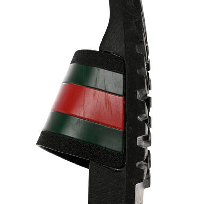 Gucci Rubber Web Mens Lug Sole Slide Sandals 10 Black Green Red 9 of 11