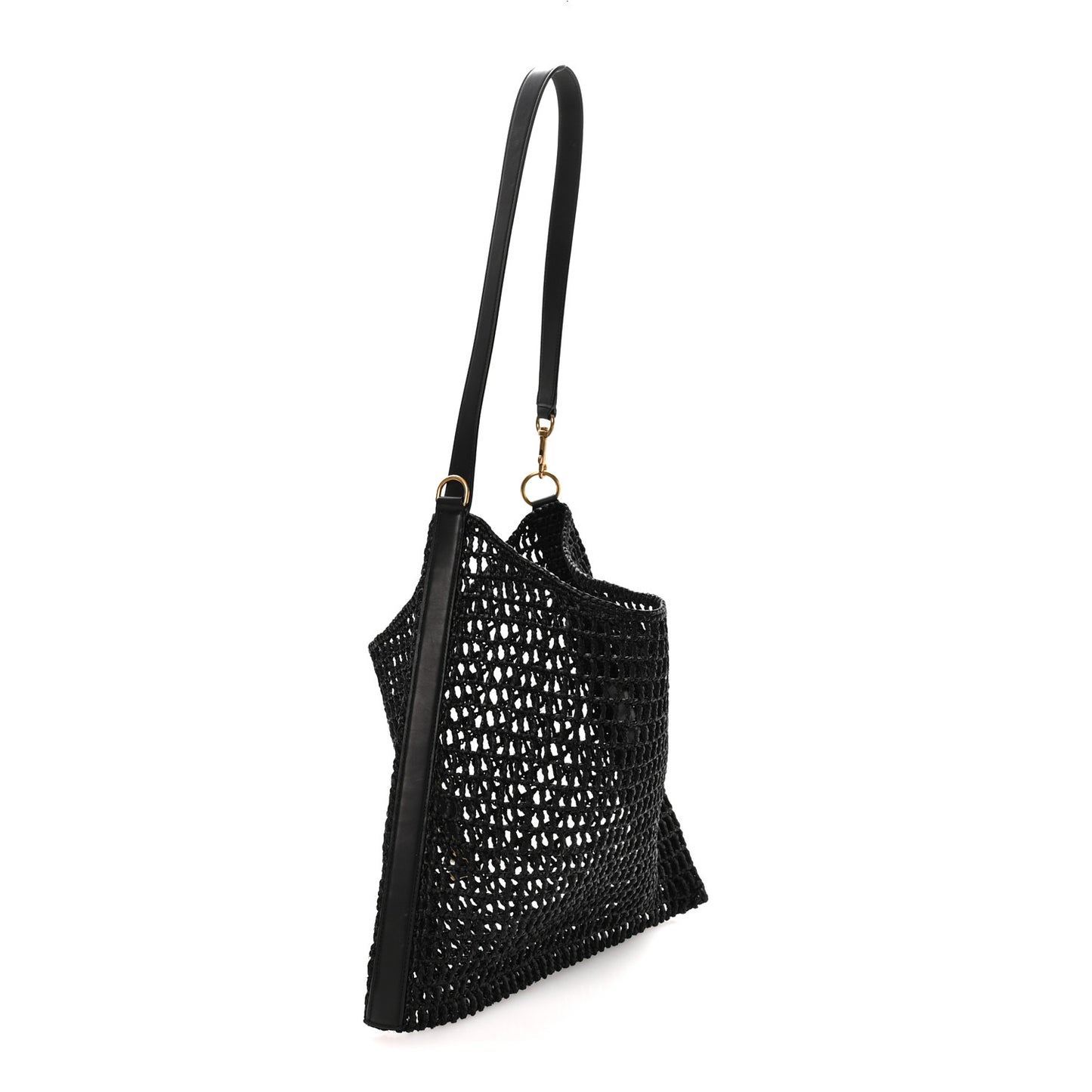 Raffia Calfskin Oxalis Shoulder Bag Black
