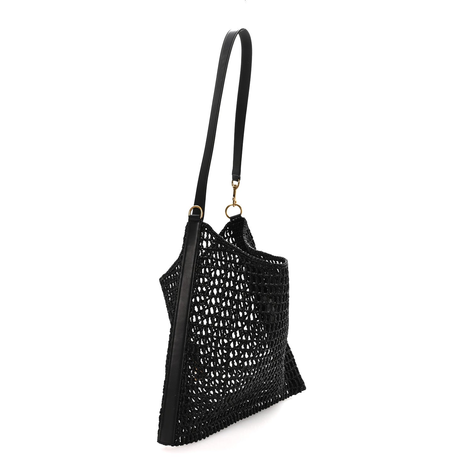 Saint Laurent Raffia Calfskin Oxalis Shoulder Bag Black 3 of 10