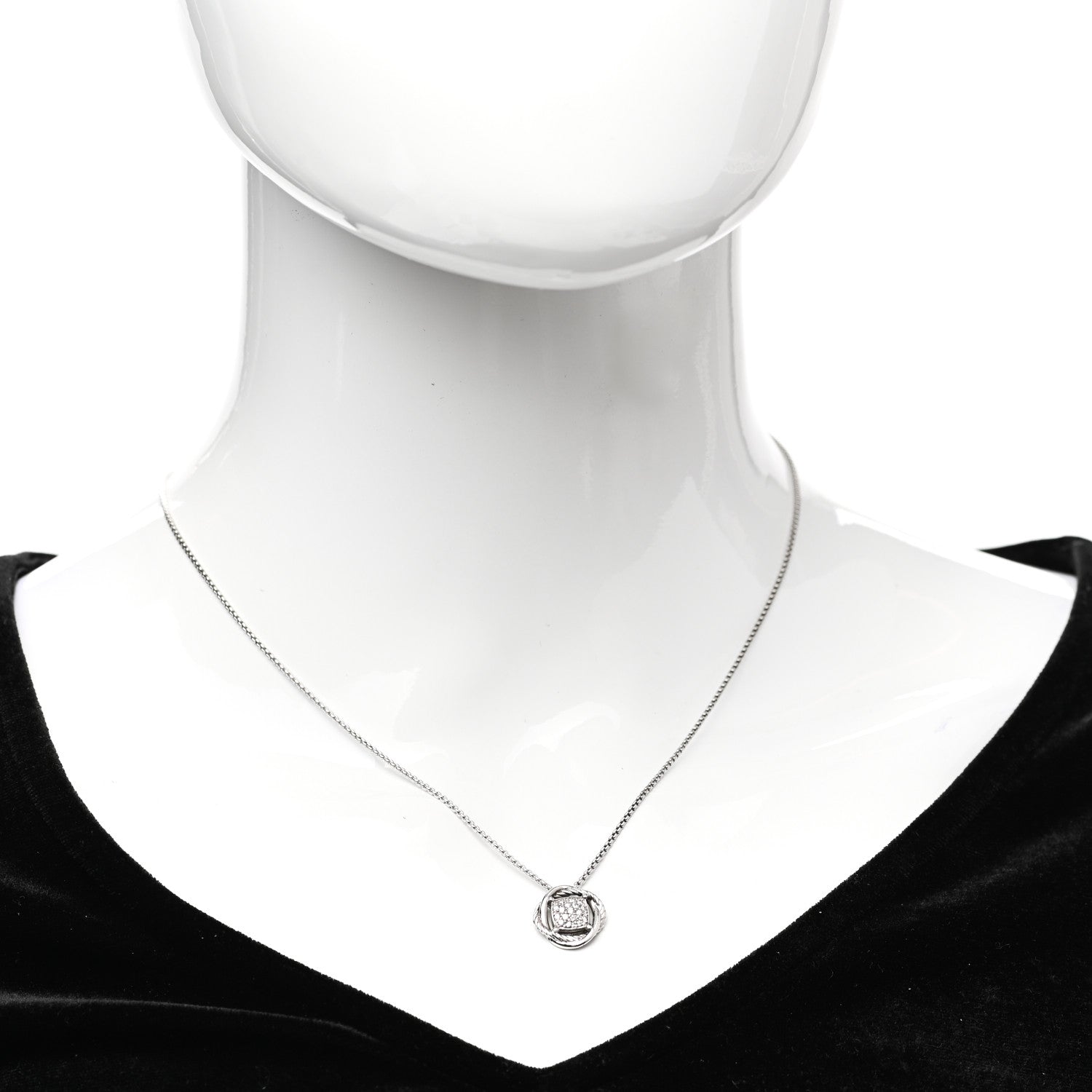 David Yurman Sterling Silver Diamond 7mm Infinity Pendant Necklace 2 of 4