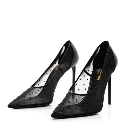 Saint Laurent Rhinestone Mesh 105 Anja Pumps 36.5 Black 3 of 7