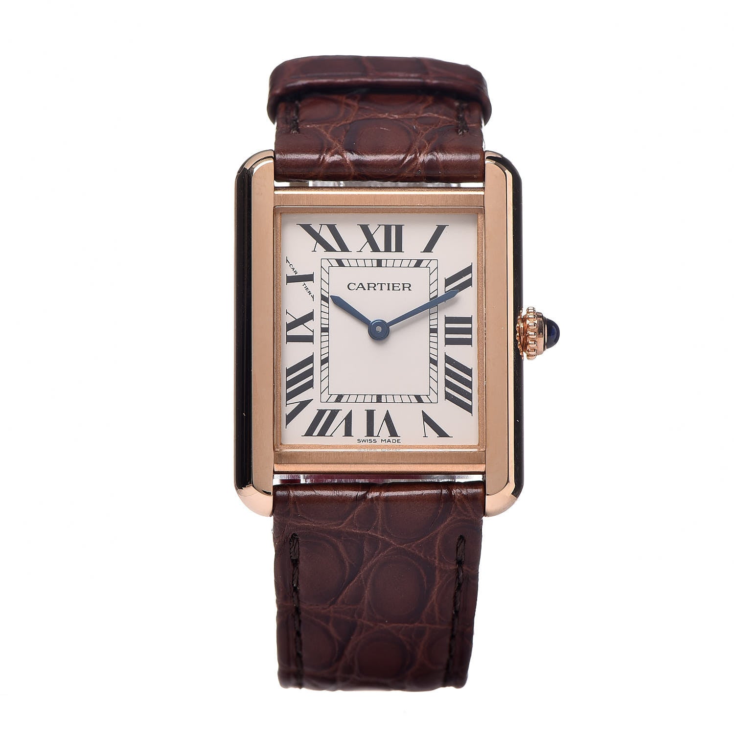 Cartier Stainless Steel 18K Pink Gold Alligator 24mm Tank Solo Quartz Watch Brown 1 of 9