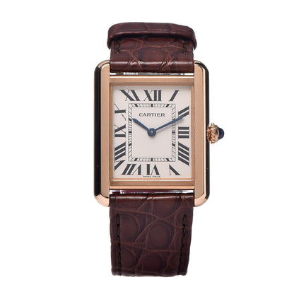 Cartier Stainless Steel 18K Pink Gold Alligator 24mm Tank Solo Quartz Watch Brown 1 of 9
