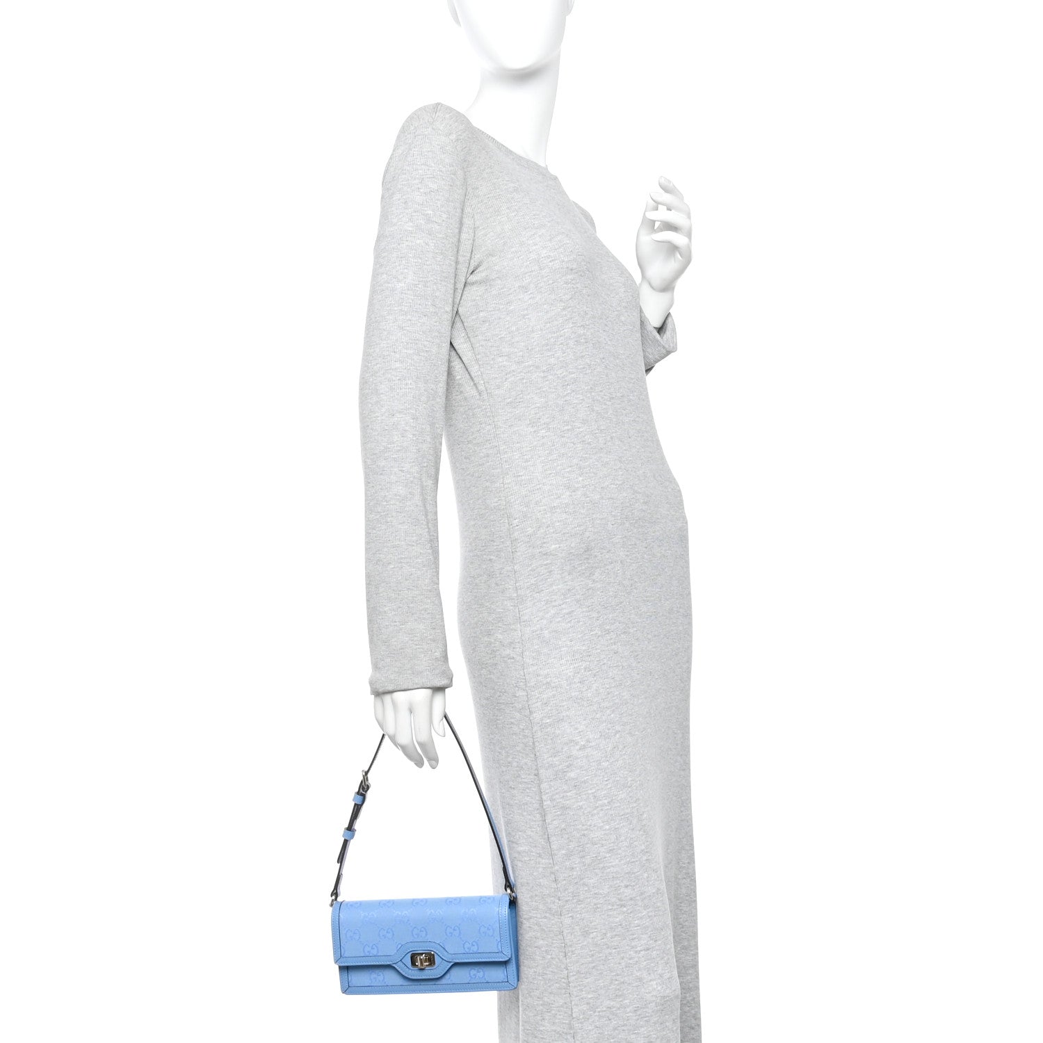 Gucci GG Monogram Scratch Lux Calfskin Mini Luce Shoulder Bag Blue 2 of 10