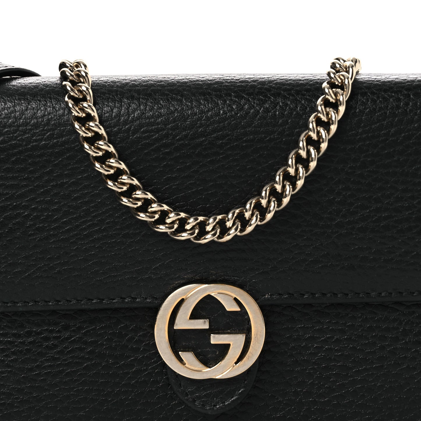 Dollar Calfskin Interlocking G Chain Wallet Black