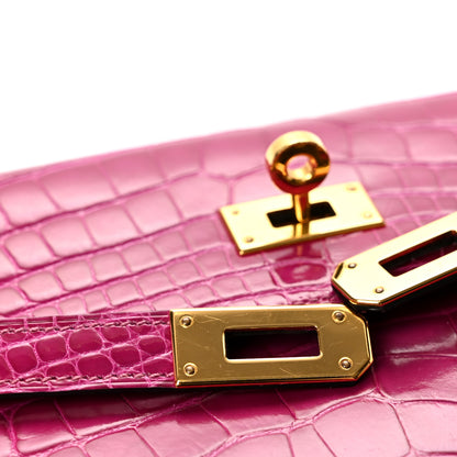 Hermes Shiny Alligator Kelly Longue Wallet Rose Sheherazade 9 of 9