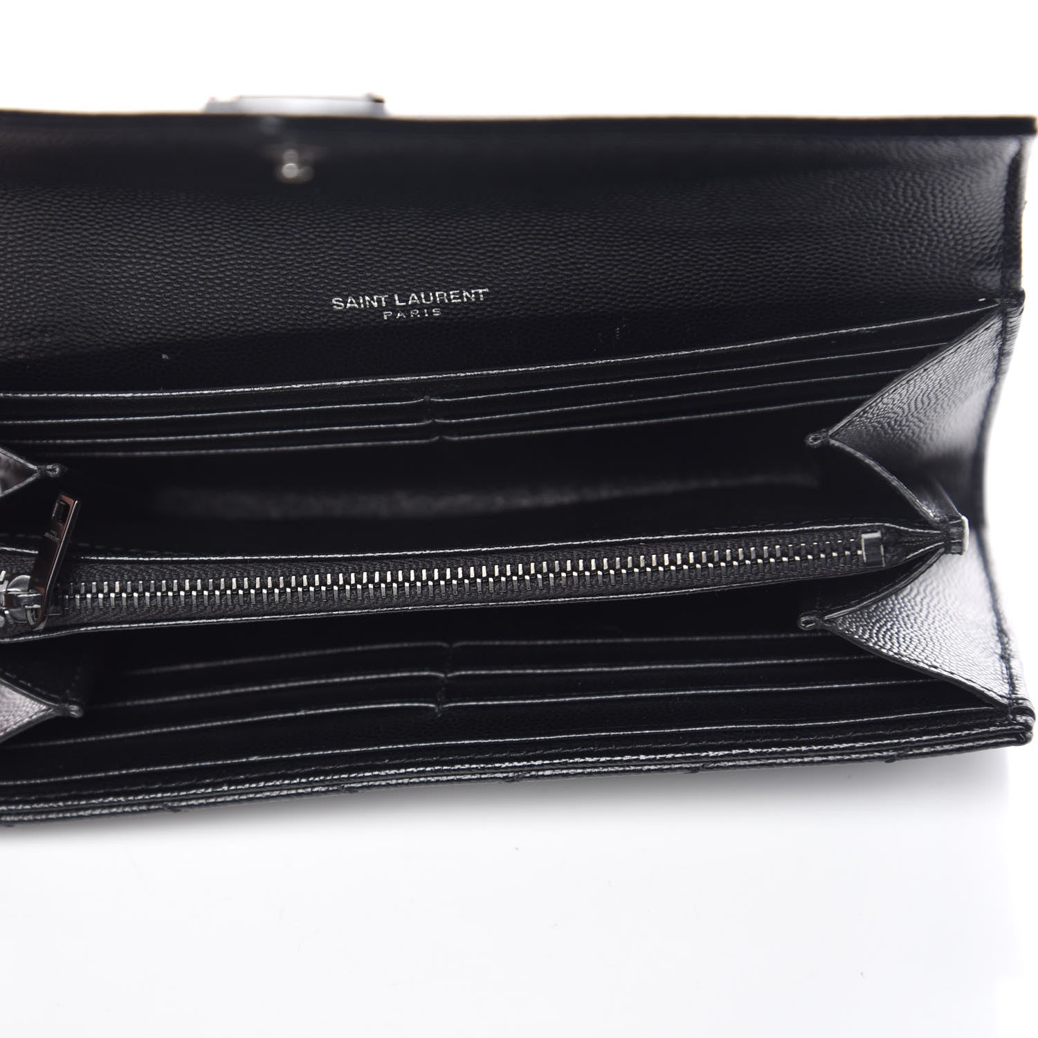 Saint Laurent Grain De Poudre Matelasse Chevron Monogram Flap Wallet Black 5 of 9