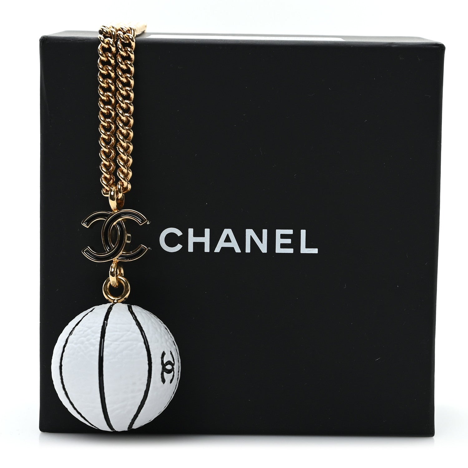 Chanel Resin CC Basketball Necklace Gold White 5 of 5