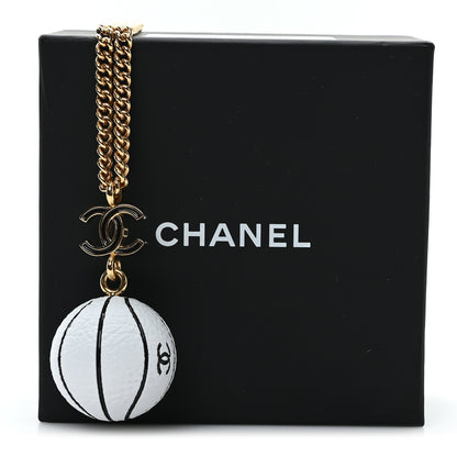Chanel Resin CC Basketball Necklace Gold White 5 of 5