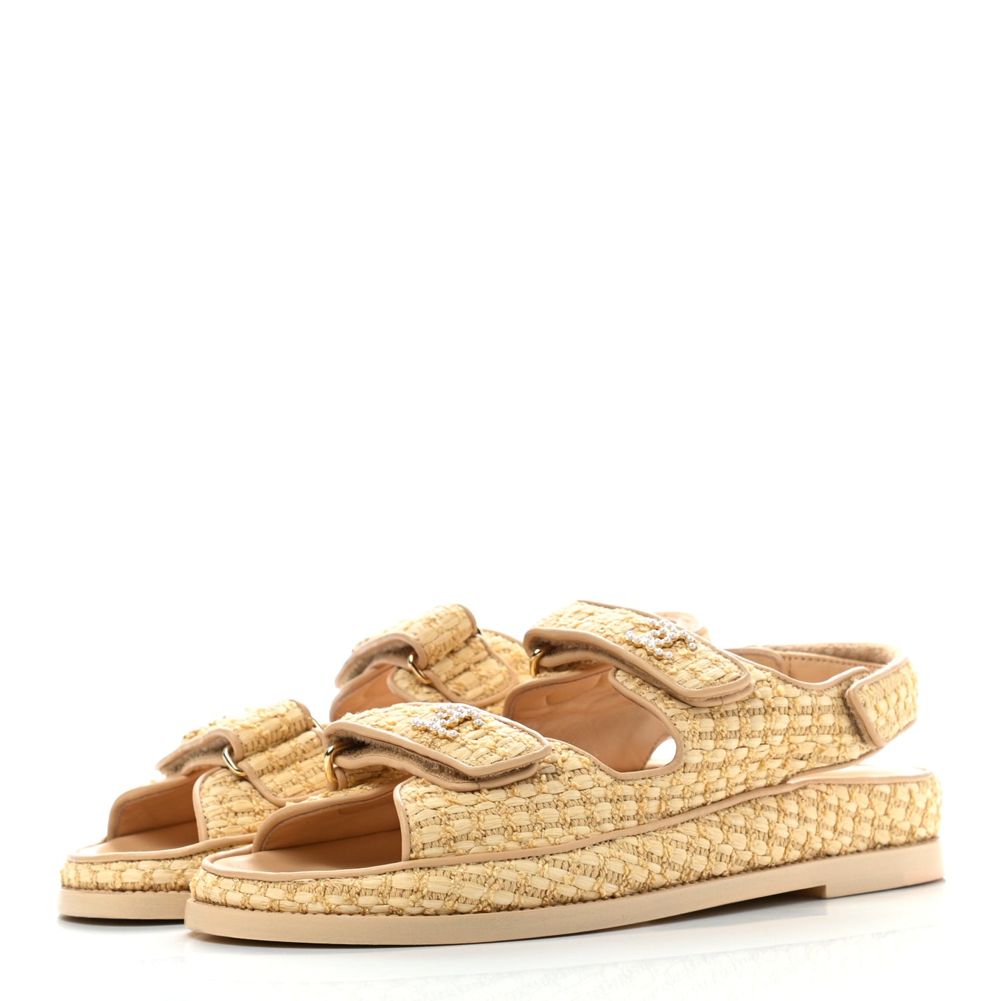 Braided Fabric Velcro Dad Sandals 38.5 Beige