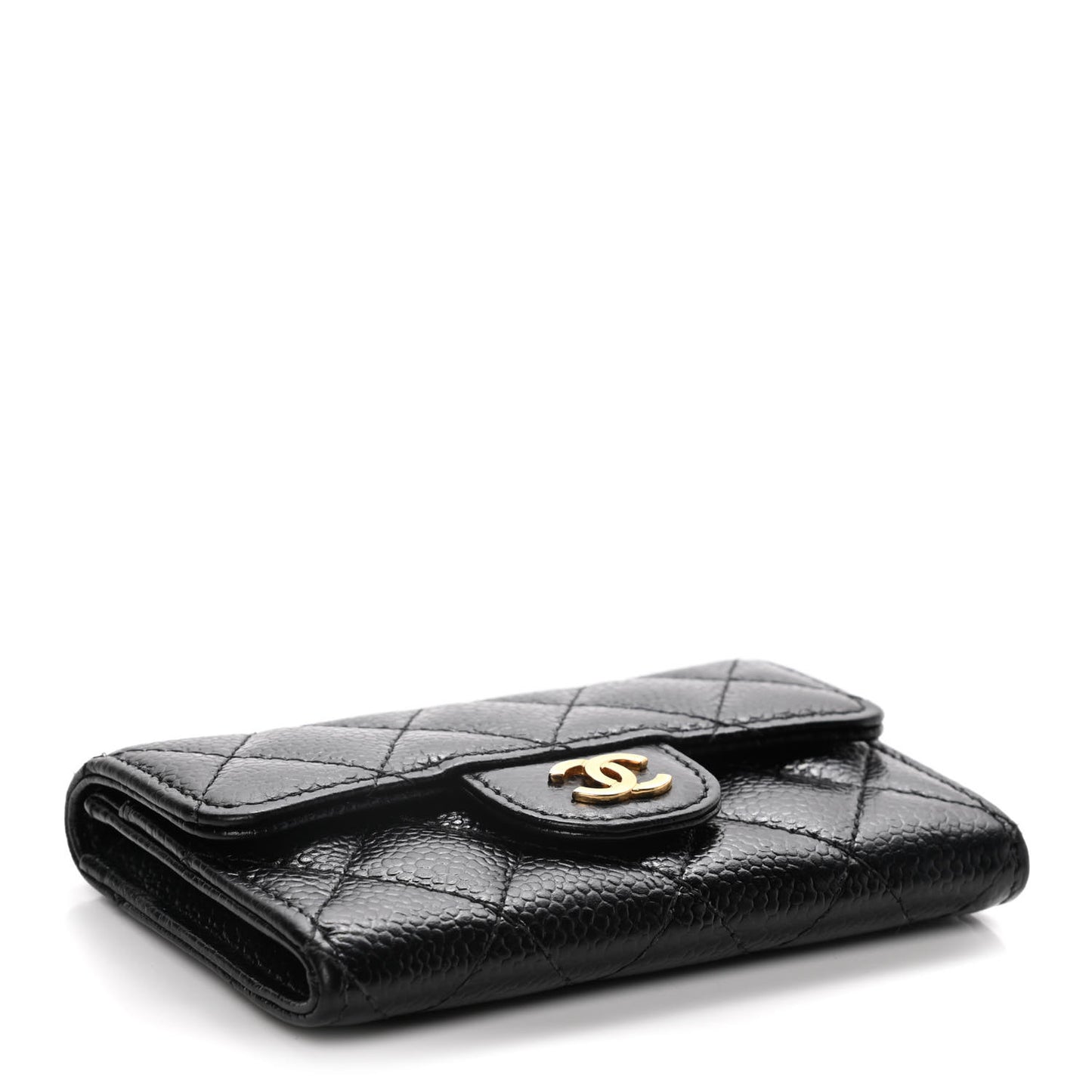 Caviar Quilted Flap Card Holder Black