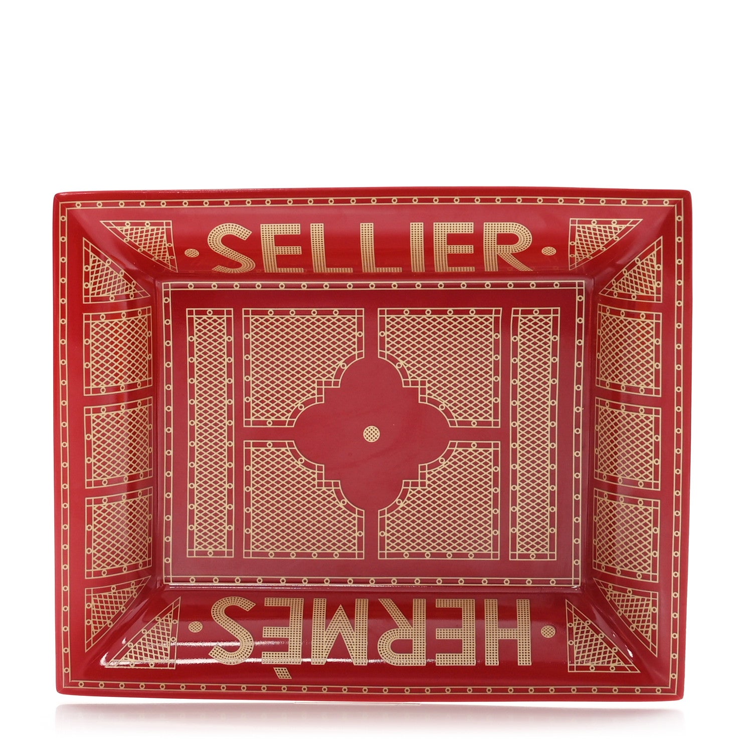 Hermes Porcelain Sellier Change Tray Rouge Or 1 of 6