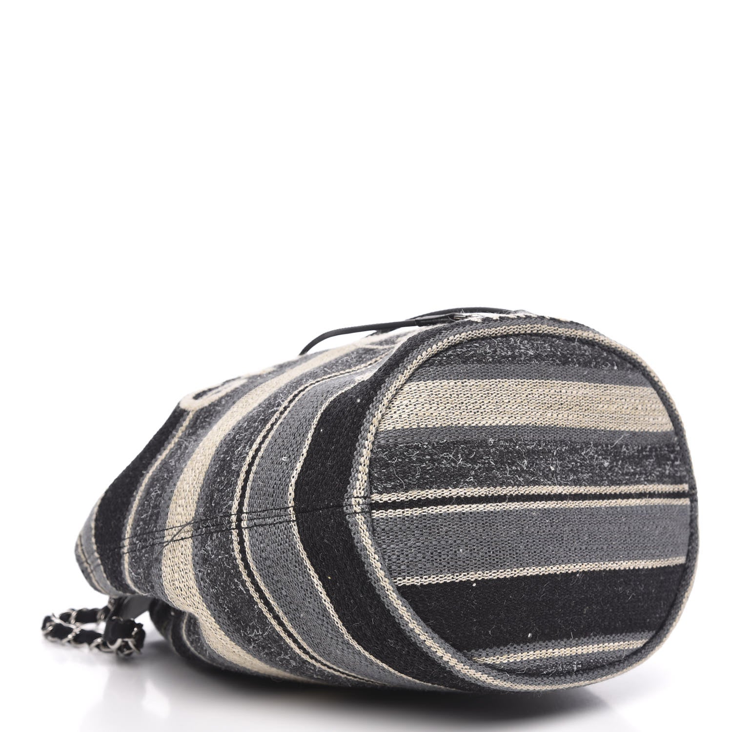 Chanel Striped Canvas Deauville Drawstring Bag Grey Black 4 of 10