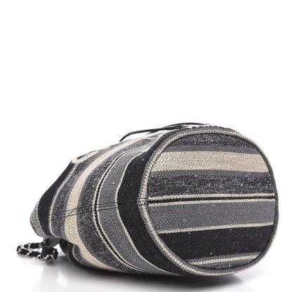 Chanel Striped Canvas Deauville Drawstring Bag Grey Black 4 of 10