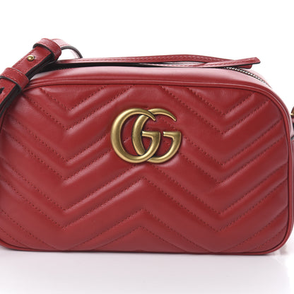 Gucci Calfskin Matelasse Small GG Marmont Chain Shoulder Bag Hibiscus Red 6 of 8