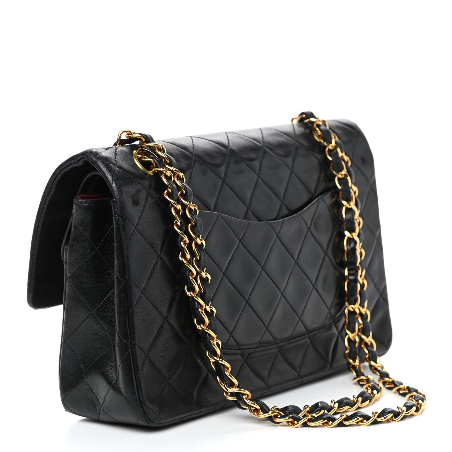 Lambskin Quilted Medium Double Flap Black