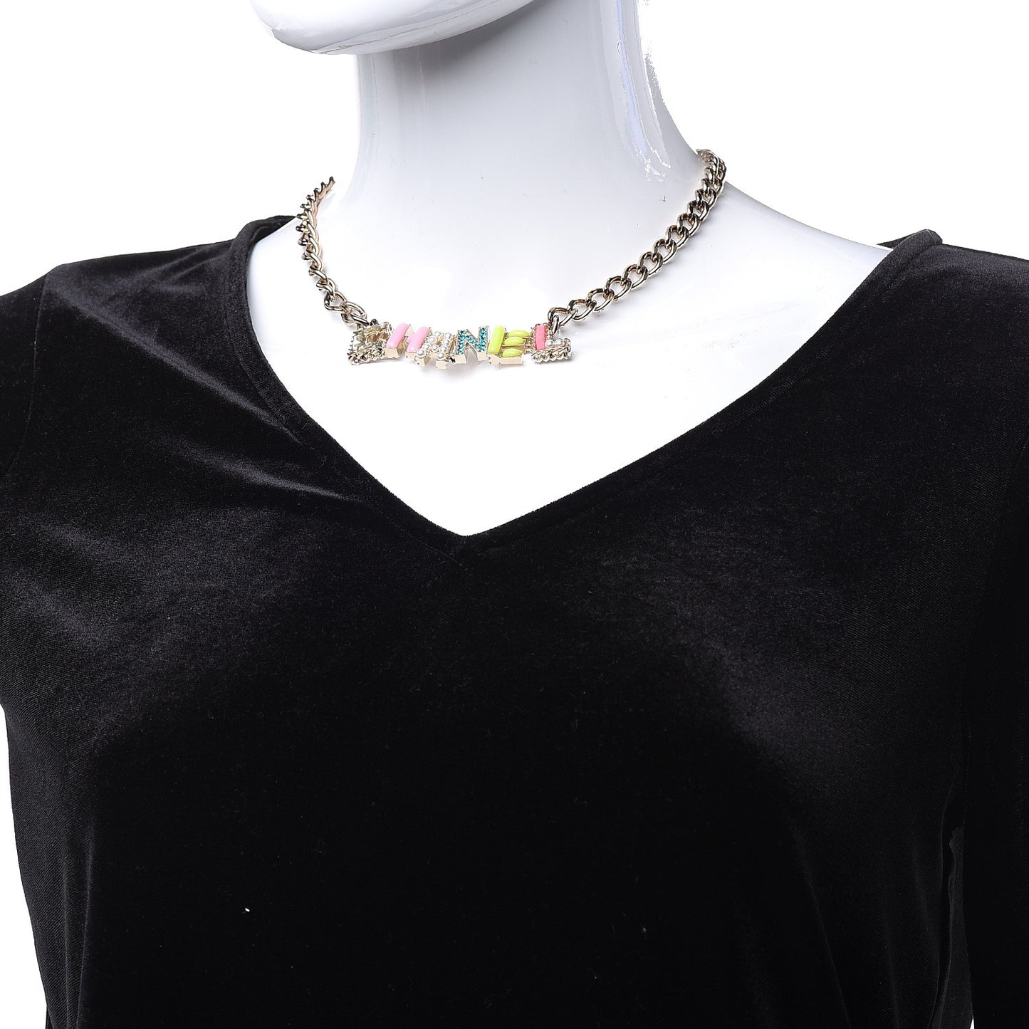 Crystal Enamel Pearl CC Logo Chain Choker Gold Multicolor