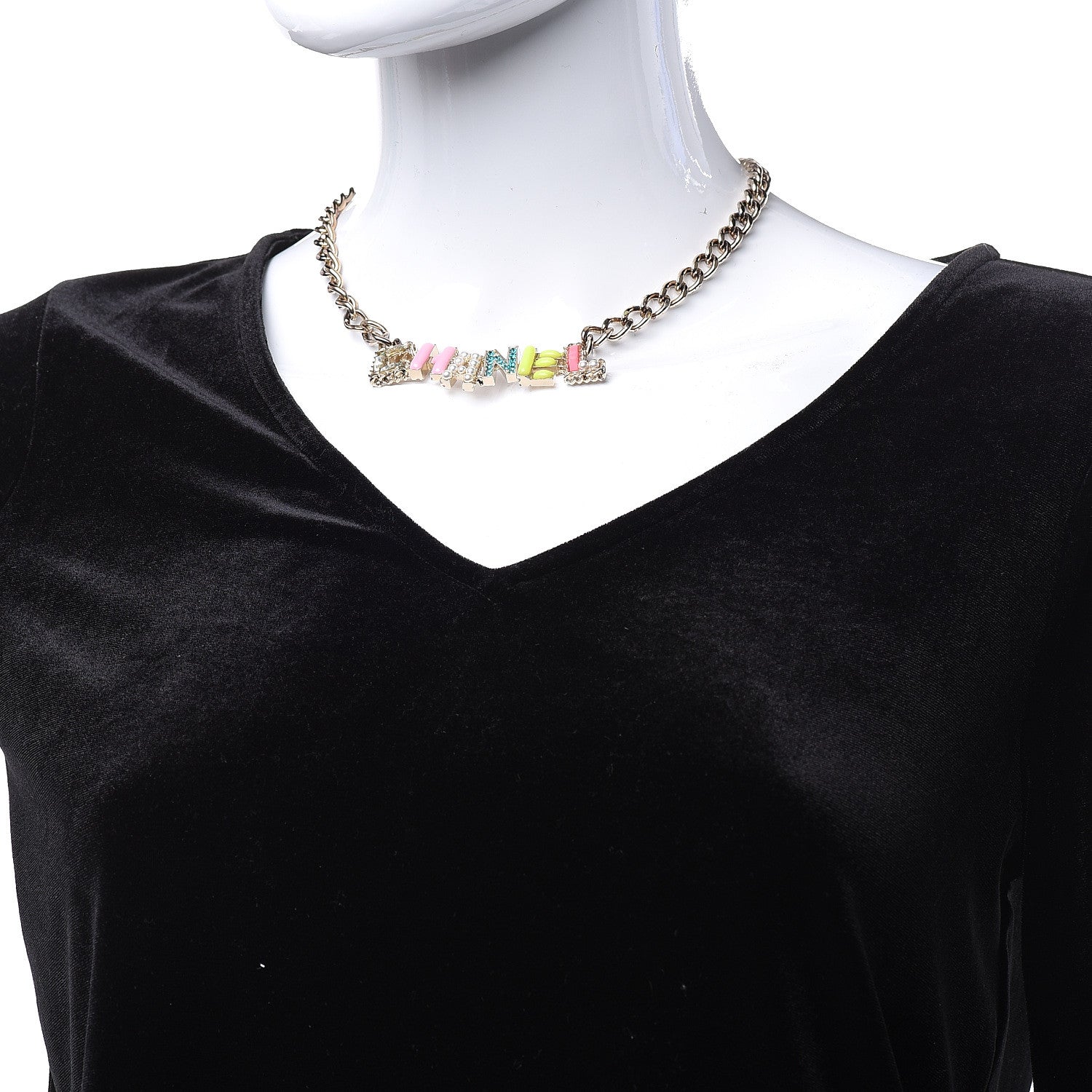 Chanel Crystal Enamel Pearl CC Logo Chain Choker Gold Multicolor 2 of 7