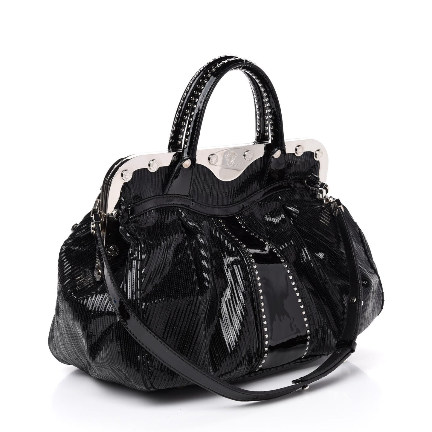 Patent Embossed Frame Satchel Black
