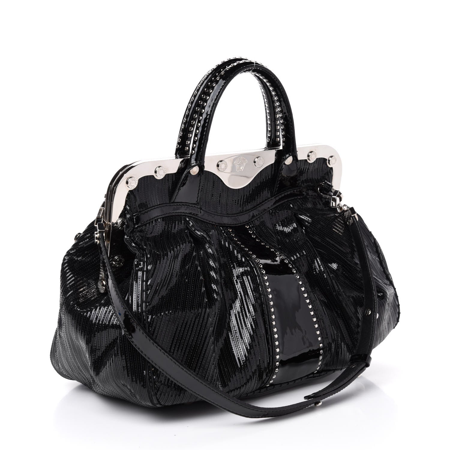 Versace Patent Embossed Frame Satchel Black 4 of 12
