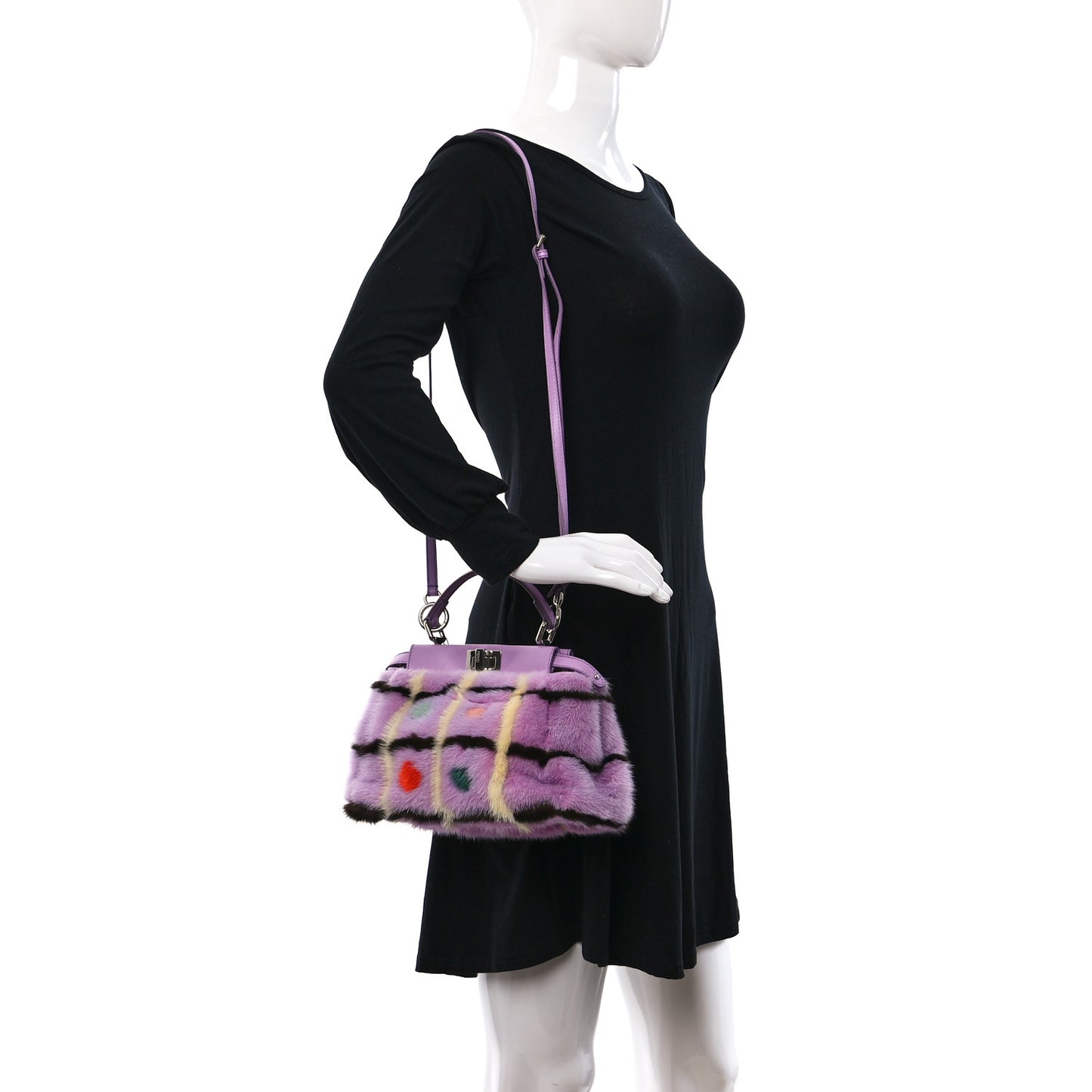 Mink Fur Shiny Nappa Chess Print Micro Peekaboo Iconic Satchel Lavanda Multicolor