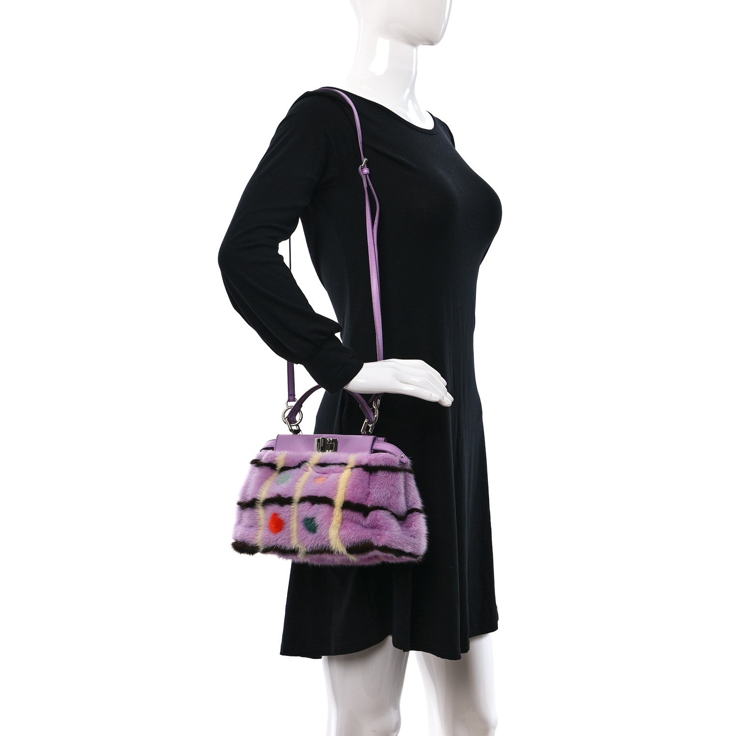 Fendi Mink Fur Shiny Nappa Chess Print Micro Peekaboo Iconic Satchel Lavanda Multicolor 2 of 9