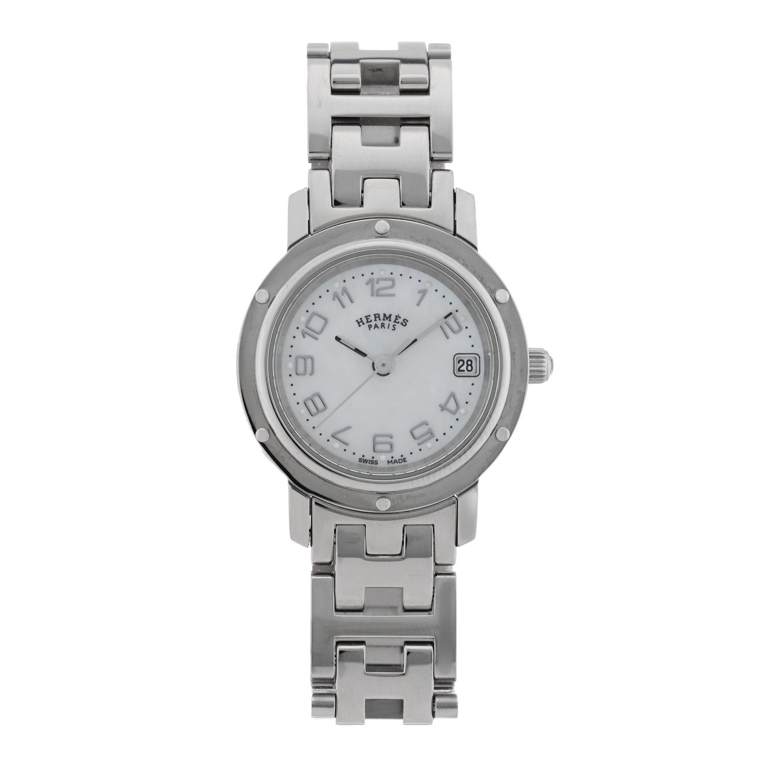 Hermes Stainless Steel Mother of Pearl 24mm Clipper Quartz Watch 1 of 4