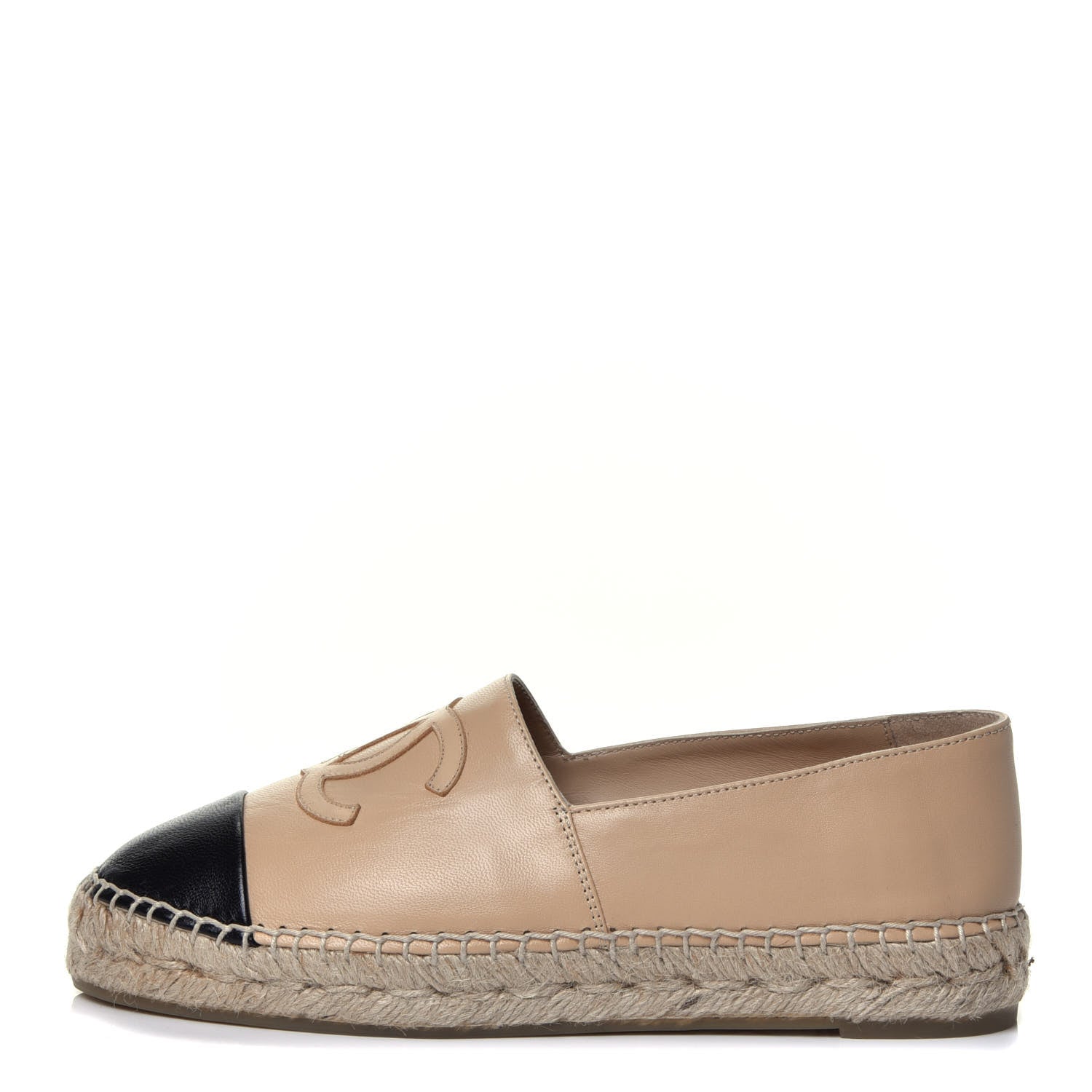 Chanel Lambskin CC Espadrilles 37 Beige Black 1 of 8