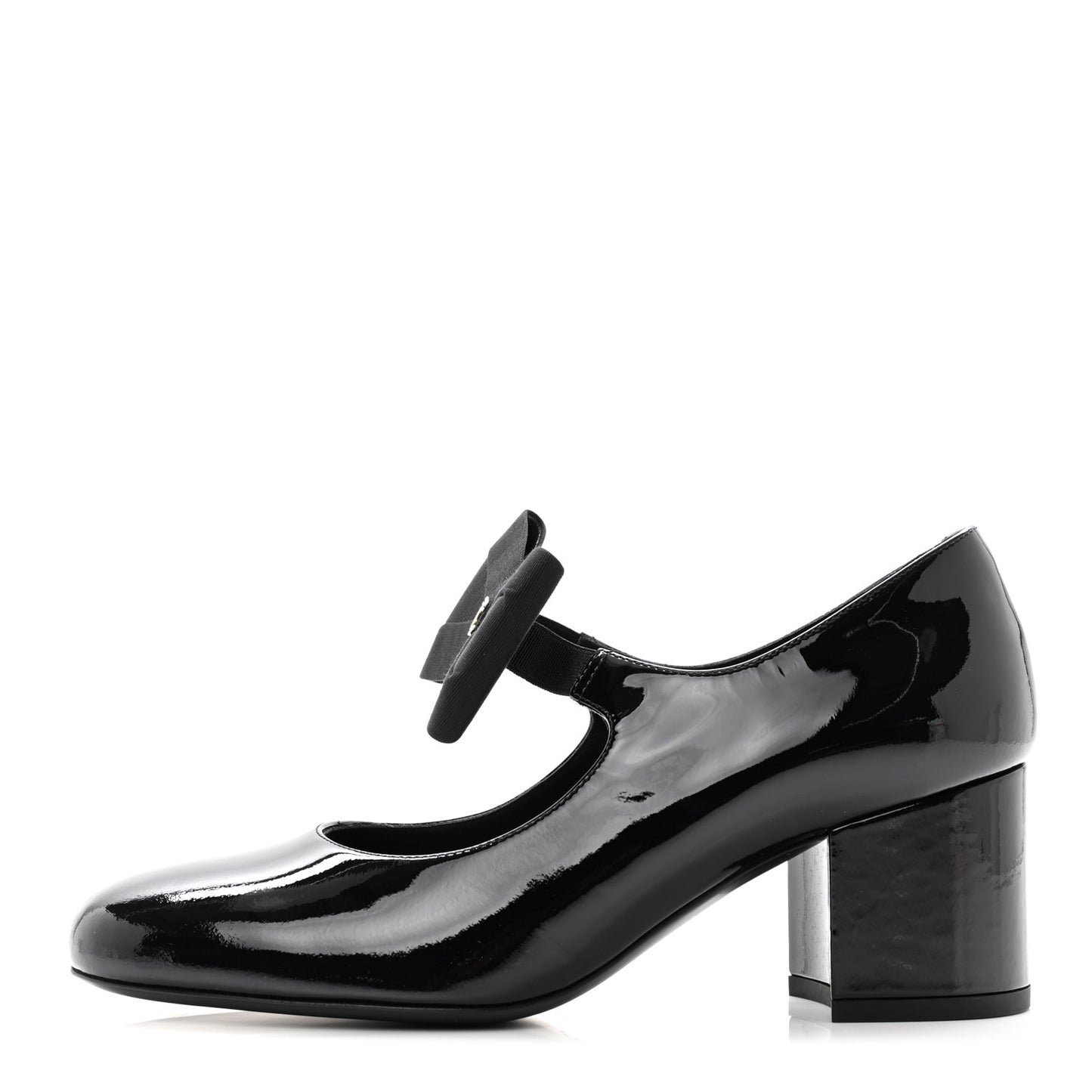 Patent Calfskin Grosgrain CC Mary Jane Pumps 37.5 Black