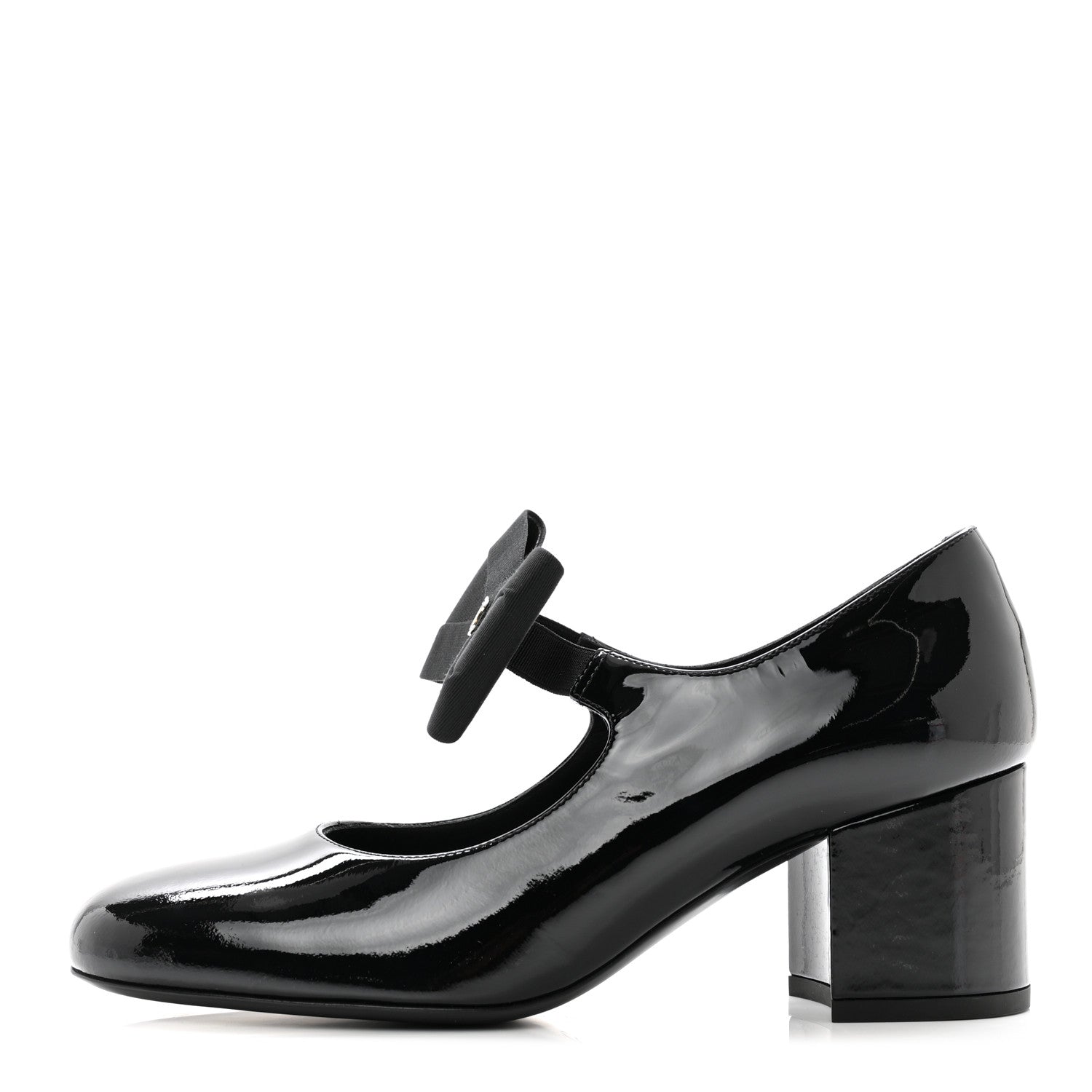 Chanel Patent Calfskin Grosgrain CC Mary Jane Pumps 37.5 Black 1 of 9