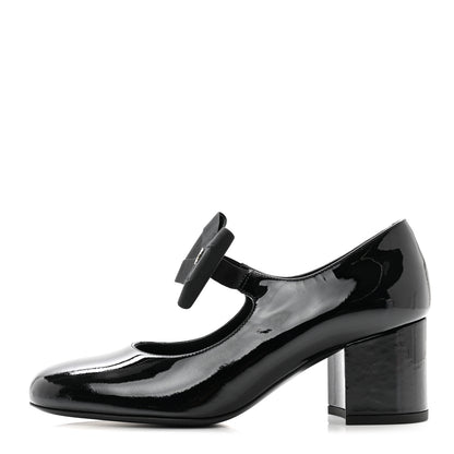 Chanel Patent Calfskin Grosgrain CC Mary Jane Pumps 37.5 Black 1 of 9