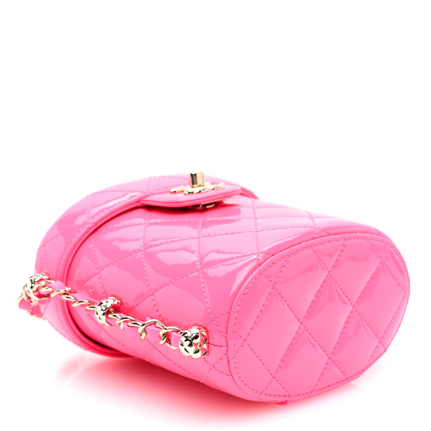 Chanel Patent Quilted CC Vani-Tea Case With Chain Neon Pink 4 of 10