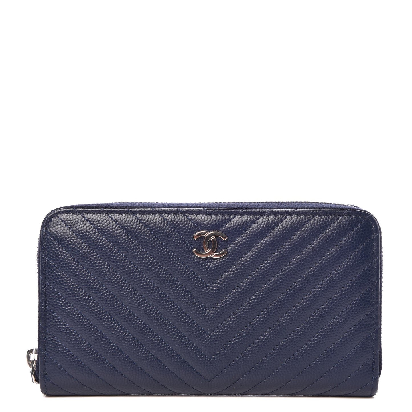 Caviar Chevron Quilted Small Zip Around Wallet Blue