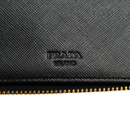 Prada Saffiano Metal Large Zip Around Travel Wallet Black 6 of 6