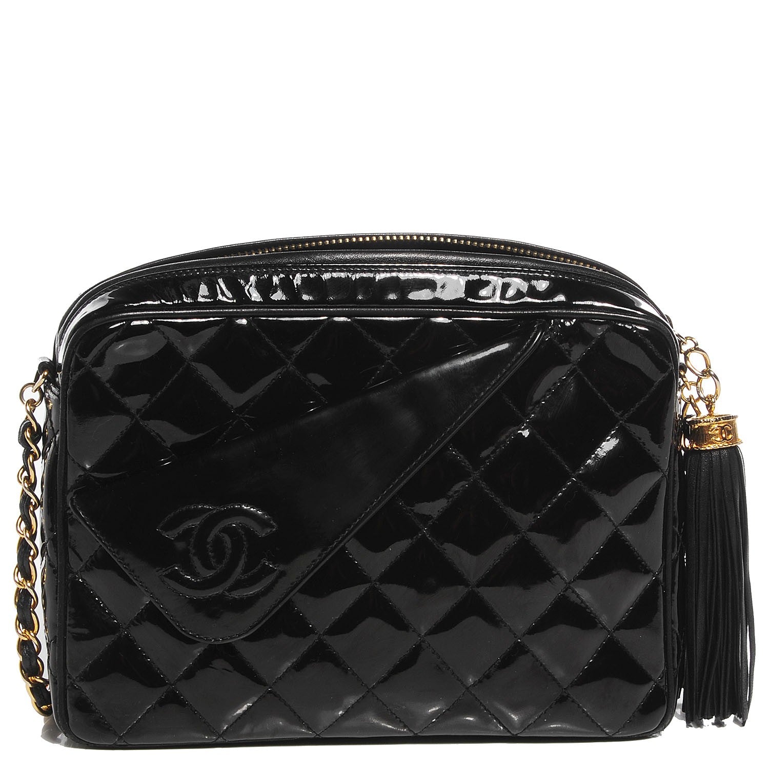 Chanel Patent Quilted Tassel Camera Case Black 1 of 8