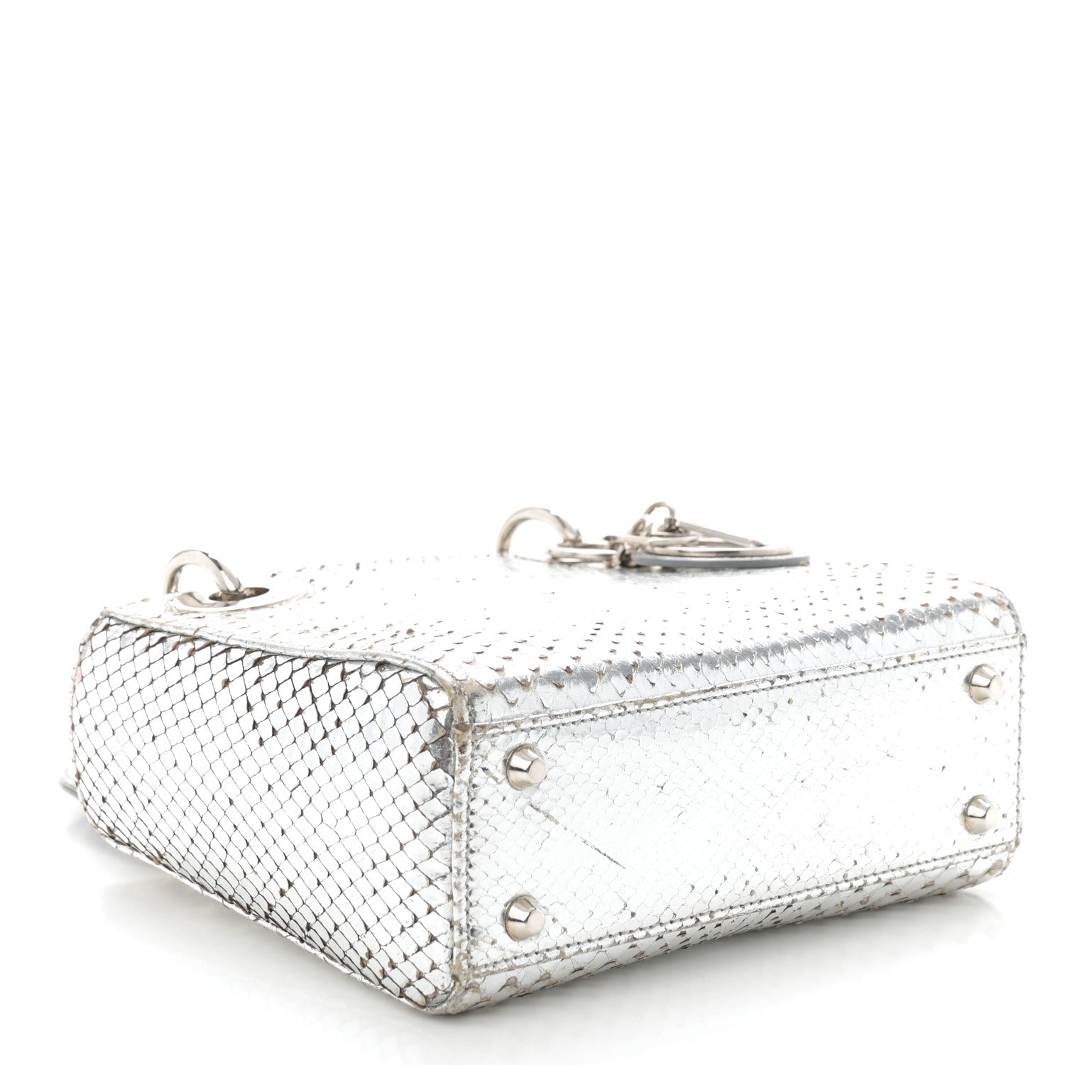Christian Dior Metallic Snakeskin Mini Lady Dior Silver 4 of 12